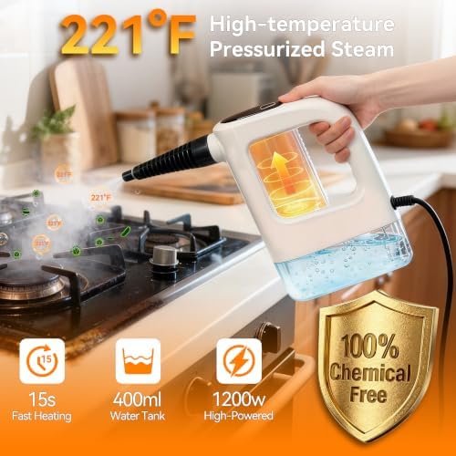Handheld Steam Cleaner Portable Pressurized Steamer for Cleaning-15 PCS Accessories 15S Fast Heating 400ML Capacity Multi-Surface Deep Cleaning for Home, Kitchen, Car, Bathroom, Sofa, Floor, Window - Image 2