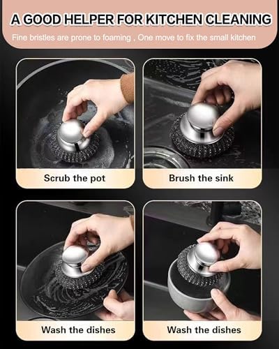 8 Pcs Steel Wool Scrubbers with 2 Pcs Handle,Stainless Steel Scouring Pads for Cast Iron Skillets, Grill & Kitchen Pots - Rust Resistant, Non-Splintering Heavy Duty for Tough Grease - Image 7