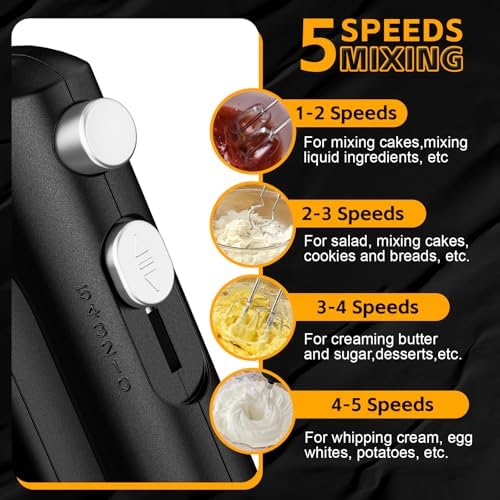 Lord Eagle 5-Speed Small Hand Mixer Electric, 300W Compact Portable, Black - Image 4