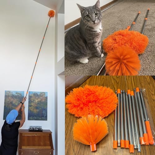 20+ Feet High Reach Dusting Kit, Cobweb Duster & Ceiling Fan Duster with 3-14 ft Extension Pole for Cleaning, Microfiber Feather Duster Cleaner for Cleaning Walls Bookshelves Furniture Door Window - Image 7
