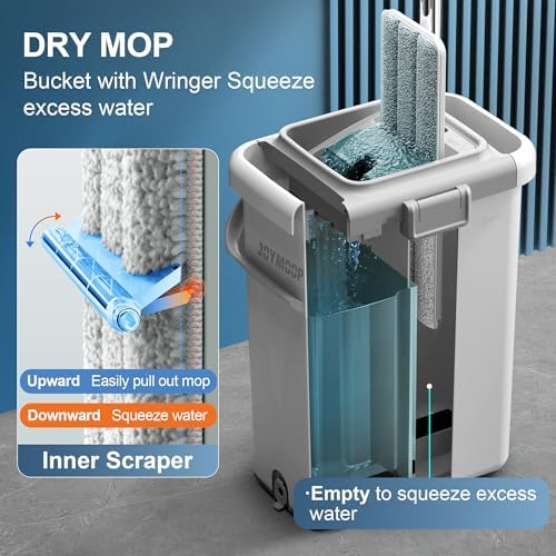 JOYMOOP Mop and Bucket Set for Floor and Wall Cleaning, Commercial and Household Use, Flat Mop System with 60" Dual Mops + 8 Pads - Image 3