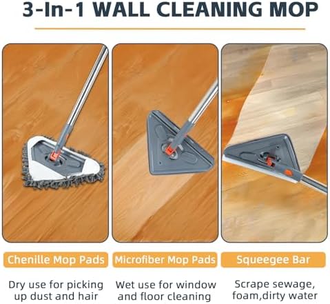 Long Handle Wall Mop & Baseboard Cleaner - Multi-Surface Dusting Tool for Walls, Floors, Baseboards - Wet/Dry Cleaning Mop with Adjustable Handle (Home & Kitchen Use) - Image 3