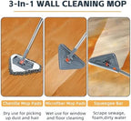 Long Handle Wall Mop & Baseboard Cleaner - Multi-Surface Dusting Tool for Walls, Floors, Baseboards - Wet/Dry Cleaning Mop with Adjustable Handle (Home & Kitchen Use) - Image 3