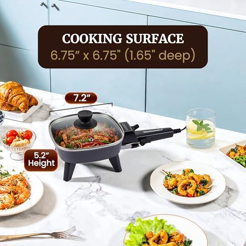 Elite Gourmet 7" Personal Electric Skillet, 600W, Nonstick, Compact Design - Image 2