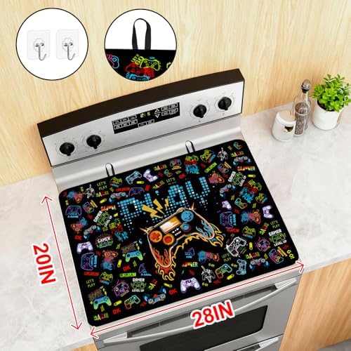 Gamer Stove Top Cover for Electric Stove 28 "x 20 ", Video Games Lover Heat Resistant Glass Top Stove Cover Protector, Glass Cooktop Covers, Kitchen Non-Slip Drying Mat Flat Electric Stove Top Covers - Image 2