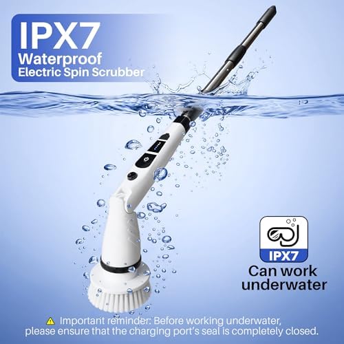 JOYMOOP Electric Spin Scrubber, Cordless Cleaning Brush 450 RPM with 100-Min Runtime, IPX7 Waterproof Power Scrubber with 8 Brush Heads, Adjustable Long Handle for Bathroom, Floor, Tile, Kitchen - Image 4