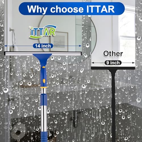 ITTAR 14 inch Rotatable Shower Squeegee for Glass Doors, Multi-Purpose Window Squeegee with Refill Rubber Blade, Bathroom Cleaner Tool for Shower Door Window Mirror Wall Car Windshield - Image 3