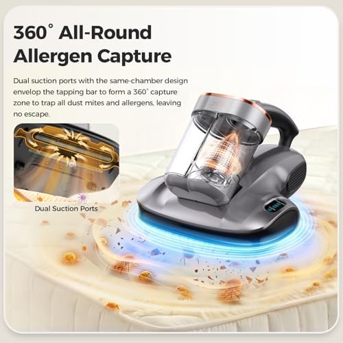 JIGOO 2-in-1 Mattress and Pet Hair Vacuum Cleaner, Bed Vacuum Cleaner with Dust Sensor, Ultrasonic and High Heating, Deep Cleaning Bed Vacuum for Sofa Bed Fabric Surface (S100 Cordless,Gray) - Image 5