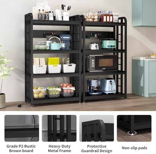 Bakers Rack with Power Outlet ，Microwave Stand 4-Tier Kitchen Baker's Rack, Free Standing Baker's Rack Kitchen Stands with Storage Suitable for Kitchen, Living Room, Dinning Room，Coffee Bar (Black) - Image 7