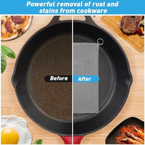 Cast Iron Cleaner & Chainmail Skillet Scrubber - 14''x14'' 3.8mm Small Ring, 316L Stainless Steel Interlocking Mesh Sheet, Flexible Chainmail Panel, Fine Linked Ring Fabric, Woven Ring Net - Image 2