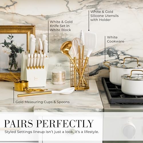 Styled Settings White and Gold Kitchen Utensils Set with Holder, 15-Piece - Image 6