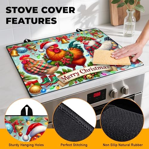 Christmas Stove Top Cover Snowman Stove Top Cover for Home Decoration Kitchen Pad Non-Stick Washable Cooktop Covers Countertop Protector Keep Stove Clean 28"x20" (Rooster) - Image 2