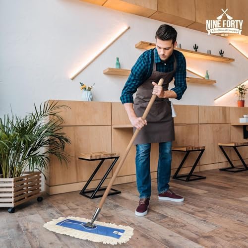 Nine Forty 24" Premium Cotton Dust Mop Kit - Heavy Duty Mop Head with Wood Handle for Industrial, Commercial, and Residential Cleaning - Dry Floor Duster for Hardwood Surfaces - White - Image 2