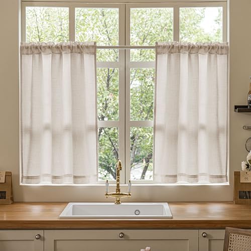 36 Inch Bathroom Window Curtain Privacy Semi Sheer Light Filtering - Image 2