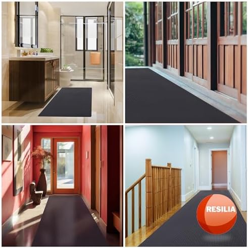 RESILIA Black Plastic Floor Runner - Embossed Wide Rib Waterproof Vinyl, Heavy Duty Protector Mat for Indoor Hardwood, Hard Floors, Garage, Entryway, Kitchen, & Outdoor Use, 36” x 6’, Made in USA - Image 6