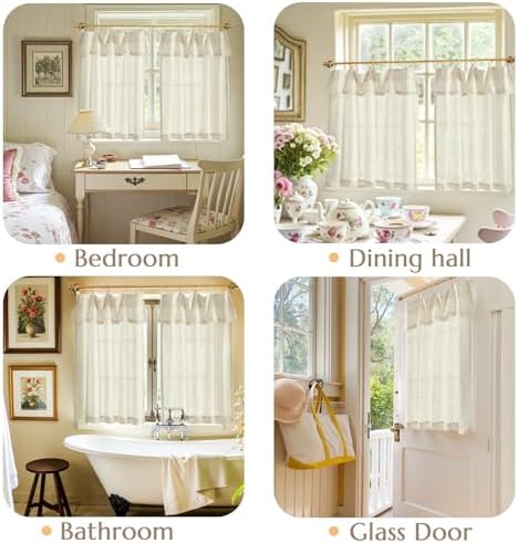 jinchan Linen Tier Kitchen Curtains, 30x24, 2 Panels, Natural - Image 5
