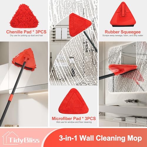 TidyBliss Upgraded Foldable Wall Cleaning Mop with 80” Long Handle (Red) - Image 4