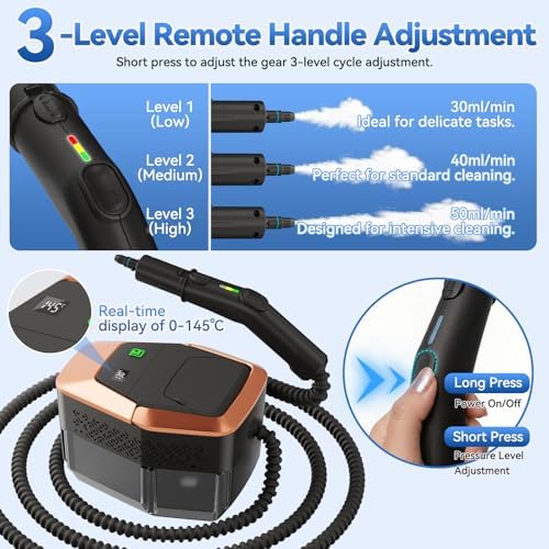 Steam Cleaner, 3-Level Adjustable Handle, 15s Heat-Up,Dry Burn Protection - Image 2