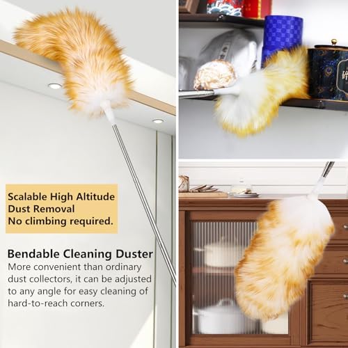 Lambswool Extendable Duster 29-110 Inch, Anti-Static Flexible Head, Stainless Steel Pole for High Ceilings, Fans, Interior & Roof Dusting. - Image 5