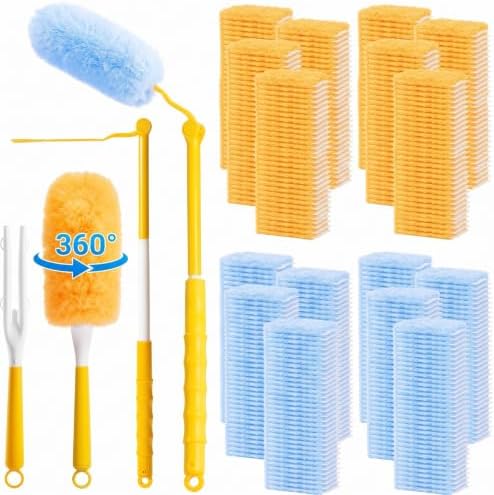 200 Pcs Disposable Dusters Refills with 2 Handle, Orange,Blue by Ferrochef
