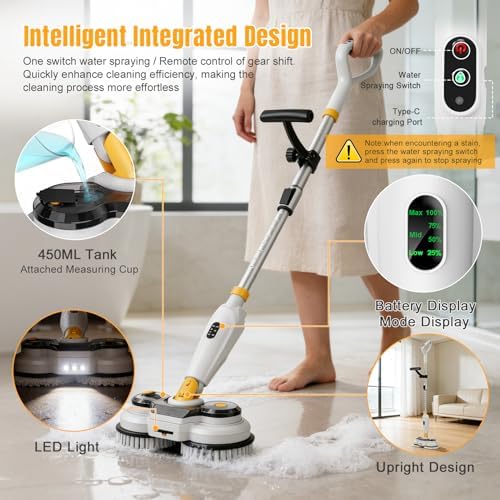 Cordless Electric Mop for Dewalt 20V Battery (NO Battery), 2 in 1 Electric Spin Mop & Electric Floor Scrubber Machine with LED Light & Water Spray,800 RPM Electric Mops for Floor - Image 6