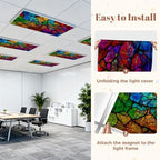 6 Pcs Fluorescent Light Covers for Ceiling Lights Multi color Colorful glowing stained glass Abstract stained glass Magnetic Decorative Shade Filters 4x2 ft for Classroom Office Hospital Decor - Image 7