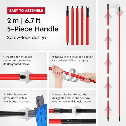 Tyroler Window Washing Kit with Extension Pole 12"-80", 100% Silicone Head - Image 7