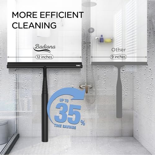 Telescopic Shower Squeegee Black - With Suction Hook & up to 100 cm I Shower squeegee for glass doors Cleaner squiggy for tile and walls Bathroom squeeze for door Long handle sweep & squeegees - Image 3