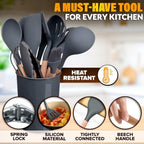 12 Pcs Cooking Kitchen Accessories Set with Holder, Silicone Heads (Gray) - Image 3
