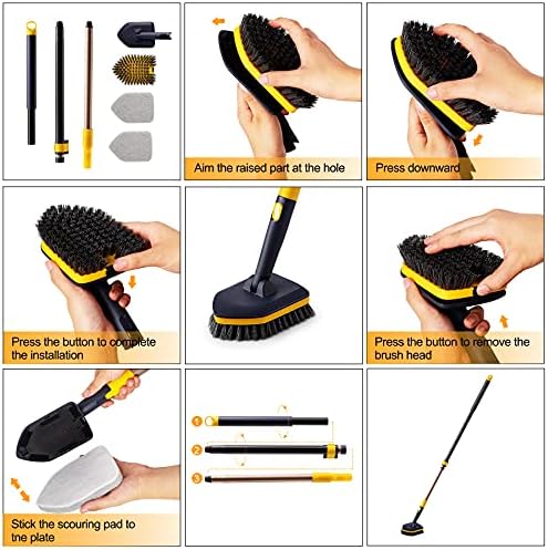 Yocada Tub Tile Scrubber Brush 2 in 1 Cleaning Brush 4*Scouring Pads 58.2" (Pack of 2) - Image 3