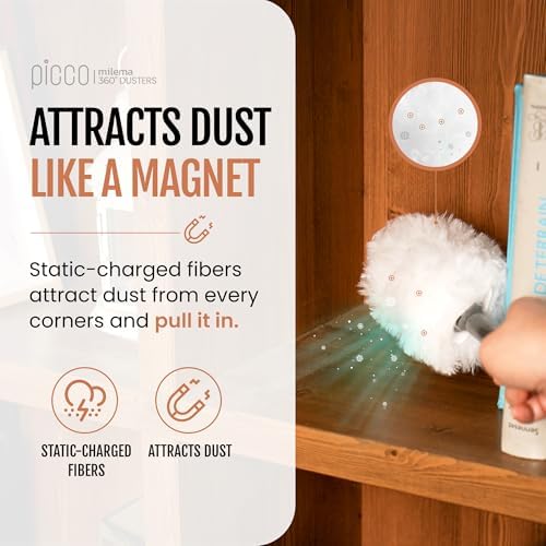 milema Picco 360 Double-Sided Duster, White, 1 Short Handle, 23 Refills - Image 4