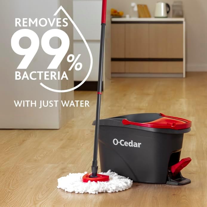 O-Cedar Easywring Microfiber Spin Mop & Bucket Floor Cleaning System with 4 Extra Refills - Image 2