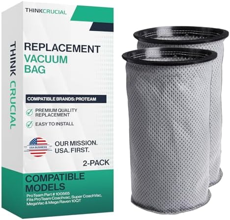 2 Replacement Reusable Cloth 10QT Vacuum Bags – Compatible with ProTeam Part # 100565 - Fits ProTeam Coachvac, Super CoachVac, MegaVac & Mega Raven 10QT – (2 Pack) by Think Crucial by ThinkCrucial