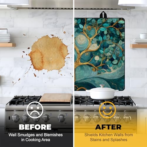 NYZE Stove Top Cover for Electric Stove 28x20 Inch Silicone Stove Topper & Protector, Decorative Kitchen Mat for Electric/Glass Stove Top (Teal Swirl Tree) - Image 6
