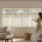 jinchan Linen Pinch Pleated Back Tab Tier Curtains, 26x30, Natural - Image 7