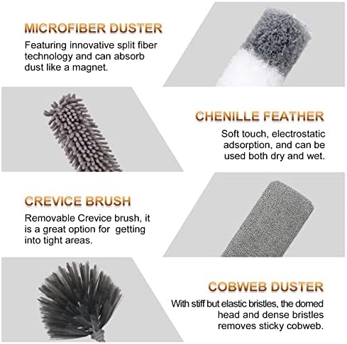 Microfiber Duster for Cleaning Fan, High Ceiling, Blinds, Furniture, Cars , 9PCS Extendable Feather Duster (Stainless Steel) 30 to 100 Inches, Reusable Bendable Washable - Image 3