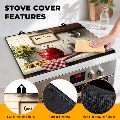 Stove Top Cover Retro Flower Gas Stove Top Cover for Home Decoration Kitchen Pad Non-Stick Washable Cooktop Covers Countertop Protector Keep Stove Clean 28"x20" (Good time) - Image 2