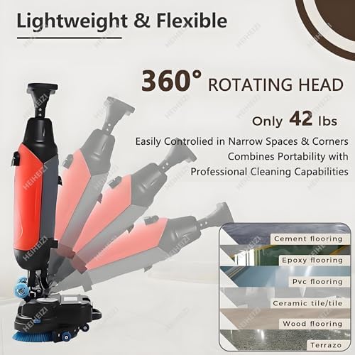 17" Commercial Floor Scrubber Machine with Double Brush Disc Battery-Powered Multi-Functional Floor Buffer Machine 360°Rotation,13000 sqft,360RPM Motor,1-Gal Clean Tank Red - Image 3