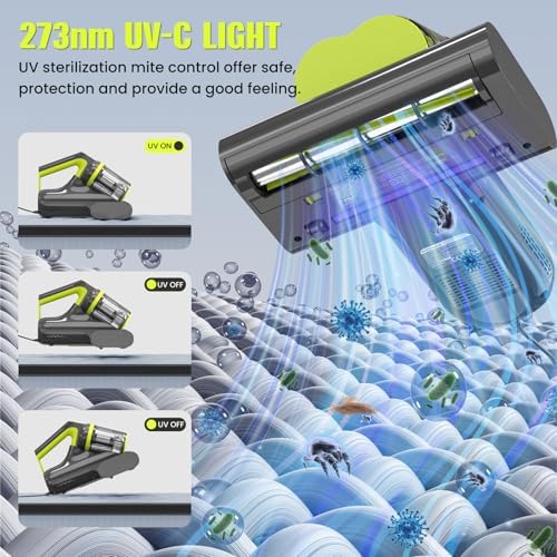 Mattress Vacuum Cleaner UV for Pet Hair,16kPa Power Suction UV Bed Vacuum Cleaner,140°F Heated Function,Ultrasonic High Tapping,HEPA Filter,Bed Vacuum for Sofa, Couch, Crib(Corded,4.5Amp) - Image 5