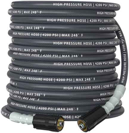 Pressure Washer Hose 50 ft, 4200 PSI Flexible & Kink-Resistant, Steel-Braided & Durable, High Power Washer Hose with M22-14mm Stainless Steel Plug, Hot/Cold Water Compatible - 50 Foot, Gray by Unknown
