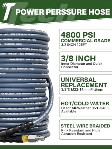 3/8" 4800PSI Pressure Washer Hose 125FT Swivel Quick Connect - Image 2