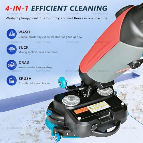 Electric Floor Scrubber Cleaner,43cm Dual-Brush Walk-Behind Machine Portable Commercial Floor Scrubber,36V Battery Powered,360° Rotating Head,1200 m²/h,for Tile and Hard Surfaces White - Image 3