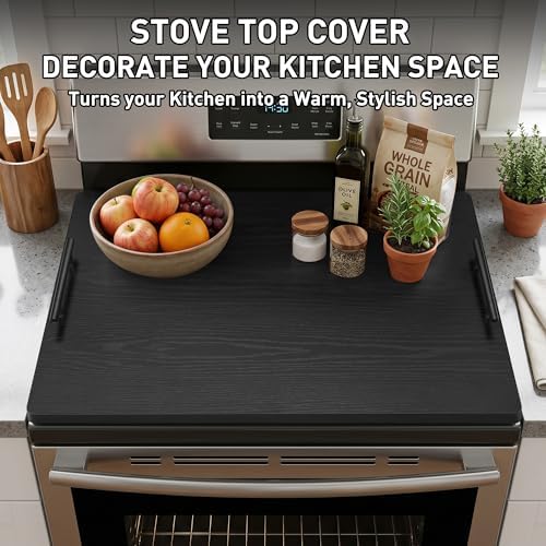 Noodle Board Stove Cover with Handles, Stove Top Covers for Gas Burners and Electric Stove, Wood Stove Cover Board Decorative Serving Tray Kitchen Sink Cover (Black) - Image 7