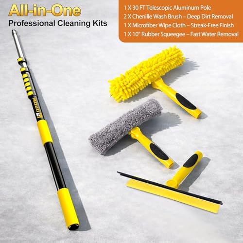 36 Feet High Reach Squeegee Window Cleaner Kit with 5-30Ft Extension Pole - Image 6