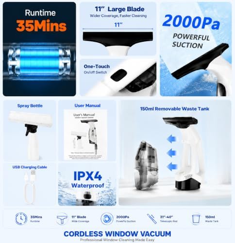 Window Vacuum Squeegee Cordless,Electric Window Cleaner Tool for Glass - Image 7