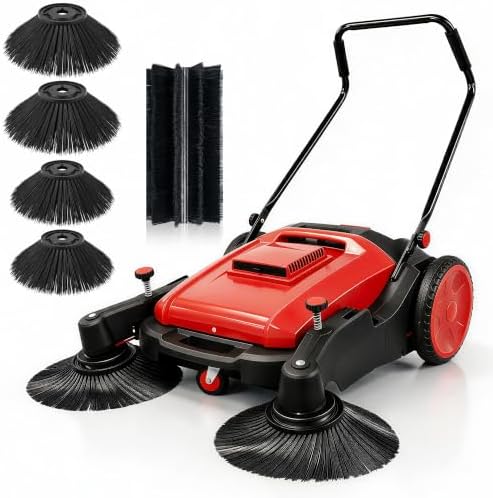 43" Walk-Behind Hand Push Floor Sweeper Machine(Red) by KARHDIR