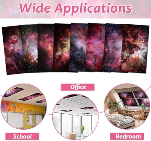 Wiooffen 8 Pcs Fluorescent Light Covers with 80 Magnets Decorative for Classroom Ceiling Light 4x2 Feet Magnetic Filter Easy Install for Office Hospitals & Home Drop Ceiling Supplies(Starry Night) - Image 4