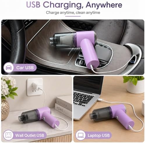 Mini Handheld Vacuum Portable for Desk, Keyboard, Car & Crumbs, Lavender - Image 4