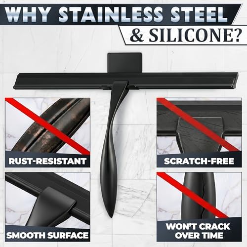 Stainless Steel Shower Squeegee, Glass, Silicone, 14 Inch (Black) - Image 3