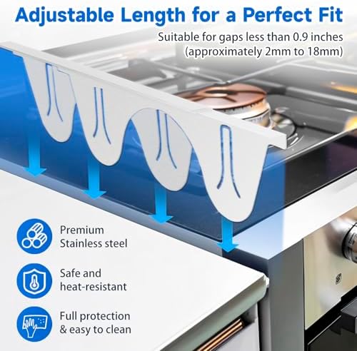 Stainless Steel Stove Gap Covers, Heat Resistant, Easy to Clean, Fits Stove & Countertop Gaps, Adjustable Length 13.8" to 27.5", Width 0.79"(Silver) - Image 5